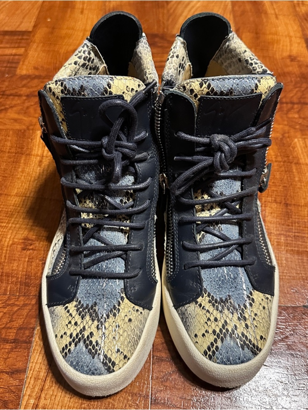 Giuseppe Zanotti Men's Snake-Print High-Top Sneakers in Black, Yellow, Gray